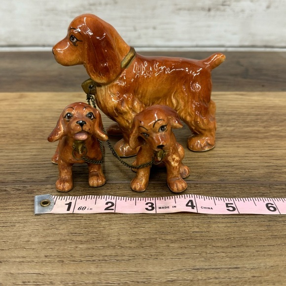 Vintage Ceramic Cocker Spaniel Mother Doggy With Chain Leashed Puppies Figurine - Picture 7 of 7